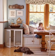 10 Dog Crate Ideas That Actually Look Good in Your Home Dog Crate Ideas, Bringing Home Puppy, Apartment Dining Area, Painted Beadboard, Dog Cabinet, Custom Dog Crate, Crate Bench, Diy Dog Crate