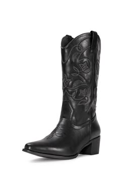 PRICES MAY VARY. 【Cowgirl Boots Style】:The 2.0 inches western wooden heel and classic western embroidery design showcase a classic but elegant western style. 【Comfortable Design】:The padded lining is soft and smooth & the latex insole is cushioned & supportive, providing comfort and warmth. 【Quality Synthetic Leathers】:Compared to leather，the uppers of our cowboy boots are more breathable and softer and looks the same 【Suitable Most Occasions】: These cowboy boots are perfect for pairing with jea Sabrina Concert, Black Cowgirl Boots, Cowboy Boots For Women, Western Embroidery, Boots Mid Calf, Cowgirl Outfit, Womens Cowgirl Boots, Black Cowboy Boots, Boots Cowgirl