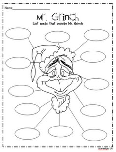 the worksheet for mr grin is shown in black and white, with circles around it