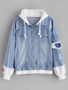 Denim Jacket Pattern, Hooded Jean Jackets, Patchwork Denim Jacket, Demin Jacket, Moda Denim, Denim Sweatshirt, Streetwear Jackets, Hooded Denim Jacket, Denim Ideas