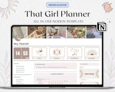 the girl planner website is displayed on a laptop screen, with flowers and other items