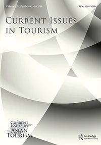 the cover of current issues in tourism, with an image of swirls and circles