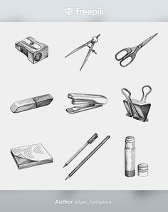 an image of pencils, scissors and other items