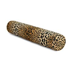 a leopard print roll pillow on a white background, with the top half rolled up