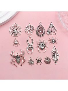 10/13pcs Spider Charms Mixed Styles Halloween Spider Web Charms Antique Silver Web Charms For Jewelry Making Bracelets Necklace  Holiday,Family & Friendship   Zinc Alloy     Jewelry Making, size features are:Bust: ,Length: ,Sleeve Length: Spider Bracelet, Making Bracelets, Charms For Jewelry Making, Charms For Jewelry, Jewelry Making Bracelet, Halloween Spider Web, Bracelet Charms, Jewelry Making Charms, Halloween Spider