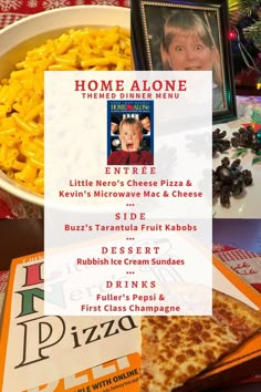 Home Alone Themed Dinner Menu Thanksgiving Dinner And A Movie, Home Alone Themed Movie Night, Christmas Movies Theme Dinner, Disney Christmas Dinner, Christmas Movie Meal Ideas, Family Themed Dinner Ideas, Christmas Movie Night Dinner Ideas, Home Alone Themed Dinner, Christmas Menu Ideas Holiday Foods