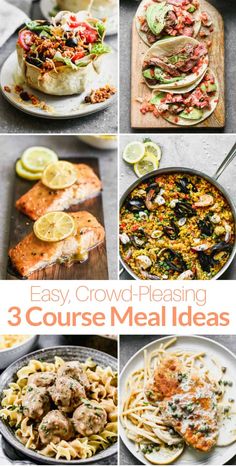 the steps to making this easy and delicious meal are shown in four different pictures, including meat