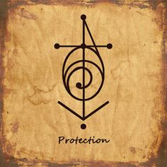 the symbol for protection on an old piece of paper with black ink and brown paint