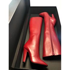 Never Used,Like New Condition! Comes With Box Only! Color: Red Burgundy Saint Laurent 68 Knee-High Leather Boots These Boots Are Designed In A Leg-Lengthening Knee-High Silhouette In A Buttery-Soft Leather. Leather Upper Point Toe Side Zip Leather Sole Made In Italy Size Self-Covered Stacked Heel, 4.25" (110mm) Red Heels With Leather Lining And Pointed Toe, Luxury Red Leather Heeled Boots, Designer Red Leather Heels, Red Leather-lined Heels For Party, Red Heels With Leather Lining For Party, Red High Heel Boots In Calf Leather, Red High Heel Calf Leather Boots, Red Calf Leather Heels With Reinforced Heel, Red High Heel Office Boots