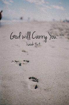 footprints in the sand that says god will carry you with an animal's paw