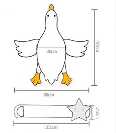 a drawing of a bird with yellow feet and legs, standing next to a star