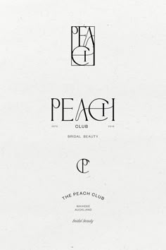 the peach club logo is shown in black and white, as well as other logos