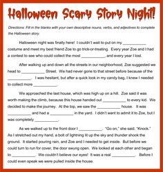 halloween scary story night worksheet for kids and adults to practice reading the text