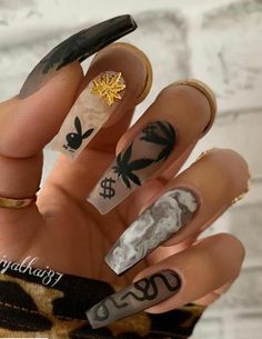 ♡ Unghie Sfumate, Punk Nails, Long Acrylic Nail Designs, Drip Nails, Edgy Nails, Grunge Nails, Dope Nail Designs, Long Acrylic Nails Coffin, Long Square Acrylic Nails