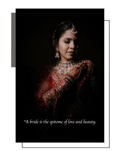 a woman in a red sari holding her hands together with a quote on it