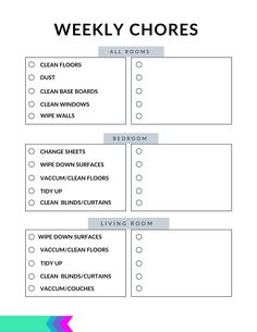 the printable weekly chore is shown in black and white