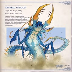 an image of a blue and yellow dragon with long horns on it's head