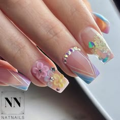 Clear Acrylic Nails, Image Nails, 3d Flower Nails, Easter Nail Designs, Colorful Nail Art, Nude Nail Designs, Fancy Nails Designs, Cute Acrylic Nail Designs, Fall Acrylic Nails