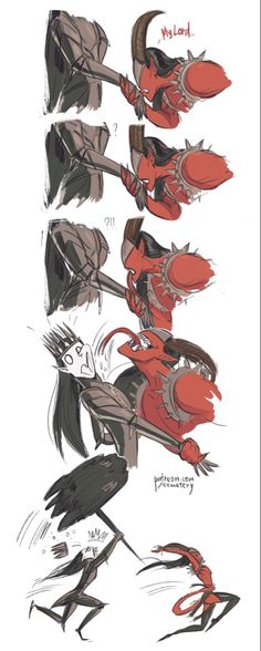 some red and black birds in different poses