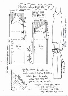 the pattern for a dress is shown in black and white, with measurements on it