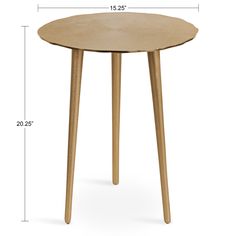 the measurements for a small table with two legs and a round wooden table top on one end