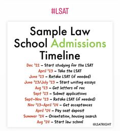 a poster with the words sample law school admissionss timeline