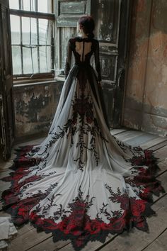 the back of a woman's dress in an old room