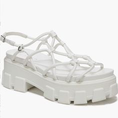 This Fierce Platform Sandal Topped By A Dreamy Web Of Slender Straps Secured Behind The Ankle With An Adjustable Buckle. Flat Sole 2 1/2" Heel; 1 3/4" Platform Strappy Platform Sandals, Sandals White, White Sandals, Platform Wedge Sandals, Sam Edelman Shoes, Lug Sole, Platform Wedges, Sam Edelman, Platform Sandals