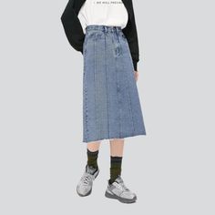 Take a trip down memory lane with our 2023 Spring-Summer Collection Panda Embroidery Midi Denim Skirt a vibrant homage to the Y2K era! This mid-waist skirt is a must-have for modern fashionistas with a penchant for nostalgia.Why You'll Love It Y2K Inspired: Step back in time and make a statement with this midi denim skirt. a symbol of the millennium's iconic fashion sense. Embroidered Patterns: Delightful panda embroidery patterns add a touch of artistic charm. making you the center of attention Spring Knee-length Denim Blue Skirt, Spring Denim Knee-length Skirt, Trendy Midi Length Denim Skirt, Trendy Spring Denim Midi Skirt, Casual Denim Blue Midi Bottoms, Casual Midi Length Denim Blue Bottoms, Trendy Midi Denim Skirt For Spring, Spring Medium Wash Knee-length Skirt, Trendy Midi-length Denim Skirt For Spring