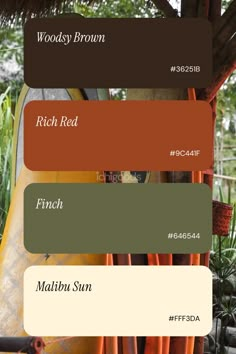 the color scheme for woody brown, rich red, peach red, and much sun