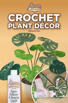 a plant with green leaves next to a bottle of alpeno's crochet paint