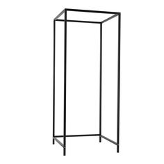 a tall black metal stand with an open top and bottom section on the left side