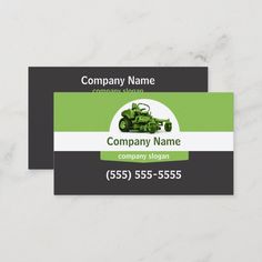 a business card with an image of a lawn mower on the front and back