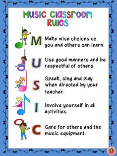 a poster with the words music classroom rules