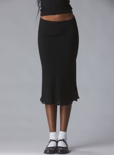 Double layer bias skirt with elastic at the waist. Model is 5'10" and wearing a size S. Imported SKU: UWSK-1144 Unif Ty Cardigan, Ty Cardigan, Parker Boots, Platforms Boots, Angel Top, Bias Skirt, Slip Skirt, Fashion Mistakes, Back In Stock