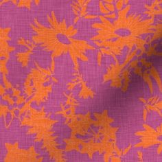 an orange and purple flower pattern on fabric