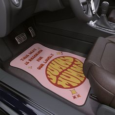 a car floor mat with the words happy birthday on it