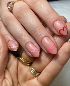 Small Almond Valentines Nails, Short Nail Designs Heart With Eyes, Short Valentines Day Nails French Tip, Betty Cora Nails, Valentine Nails Purple, Gel Inspo Nails, Natural Nails With Heart, End Of February Nails, Sweet Heart Nails