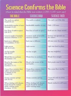 the bible's science info sheet is shown in purple, blue and yellow colors