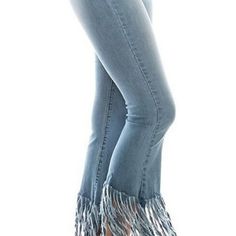 New, Trendy Fringed Bell Bottom Denim Pants/Jeans. Run Small! Limited Availability- Only One Of Each Size Small (2) Fits 22 To 24 Inch Waist, Medium (4) 25 To 26 Inch Waist, And Large (6) Approx 27 To 28 Inch Waist. Measurements Available On Request. They Run Small, But Fabric Has Some Stretch. Brand: Daisy Bundle Discount Available Check My Closet For Other Fabulous Finds Only 1 Pair Left Trendy Denim Blue Bottoms With Fringe, Trendy High Rise Bottoms With Fringe, Spring Medium Wash Jeans With Fringe, Spring Fringe Jeans In Medium Wash, Casual Denim Blue Jeans With Fringe, Spring Fringe Medium Wash Jeans, Spring Wide Leg Bottoms With Fringe, High Rise Denim Blue Bottoms With Fringe, High Rise Denim Blue Fringe Bottoms