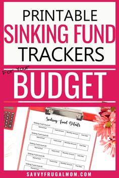 the printable sinking fund tracker is shown on top of a pink background with text overlay