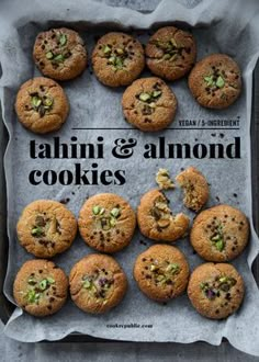 tahitii and almond cookies on a baking sheet with text overlay that reads vegan & glub