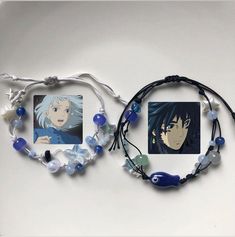 two bracelets with pictures of anime characters on them