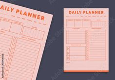 a daily planner is shown next to an orange and white paper with the words daily planner on it