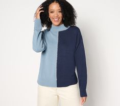 It's sweater season (cue the confetti)! Add a little razzle dazzle to your wardrobe with this mock-neck design. This warm and cozy top has a relaxed fit with drop shoulders for an on-trend, slightly slouchy look. The contrasting stitch detail down the center adds visual interest, making this a top pick for your cool-weather activities. From Peace Love World. Weather Activities, Sweater Season, Cozy Tops, Razzle Dazzle, Mock Neck Sweater, Top Pick, Peace Love, Sweater Fashion, Neck Designs