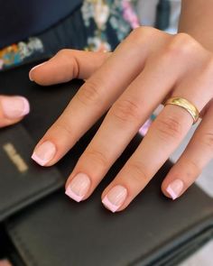 Easy Short Square Nail Ideas, Light Pink French Tip Nails Square Short, Square French Tips Short, Light Pink French Tip Square, Short Light Pink French Tip Nails, Small Square French Tip Nails, Light Pink French Tips Square, Short Square Pink French Tip Nails, Short French Tip Acrylic Nails Pink