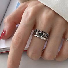 Included:♥ 1 Ring (Adjustable US 7 - 9)♥ 1 Free Black Kraft Paper Ring BoxProduct Details:Material♥ 925 Sterling Silver Plated Paper Ring Box, Dark Silver Jewelry, Paper Ring, Layered Rings, Vintage Silver Rings, Silver Heart Ring, Friendship Rings, Stack Ring, Bohemian Rings