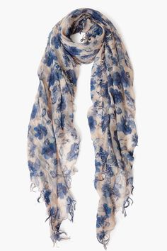 Cashmere and Silk Scarf Indigo Blue French Floral Black And White Stars, Blue French, French Floral, Handmade Scarves, Designer Scarves, Chan Luu, Fringe Trim, Cashmere Scarf, Indigo Blue