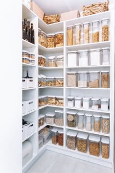 an organized pantry filled with lots of food