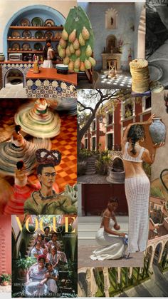 a collage of images with people and objects in them, including an image of a woman